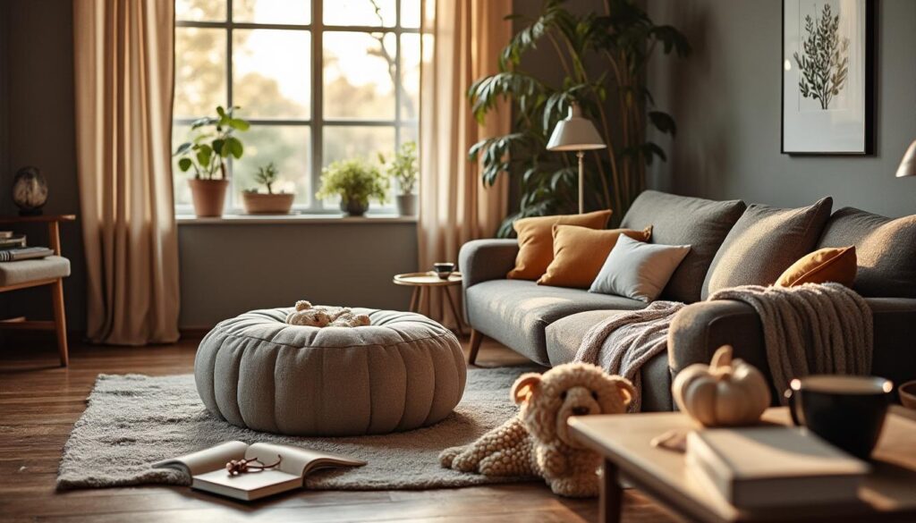 Conseils de rangement discret avec un pouf dans le salon