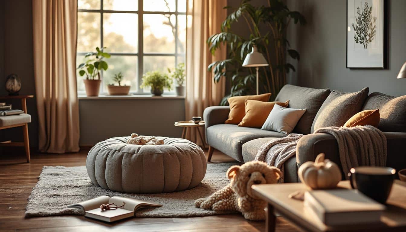 Conseils de rangement discret avec un pouf dans le salon