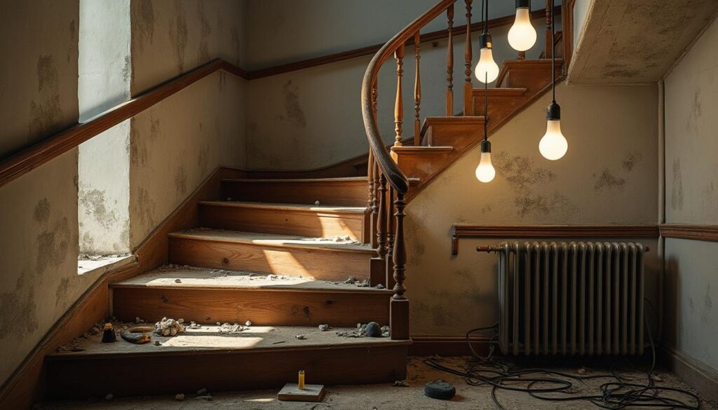 Découvrez des idées d’éclairage design pour mettre en valeur un escalier en cours de rénovation